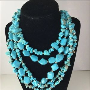 Natasha Natural blue stone gold tone boho necklace